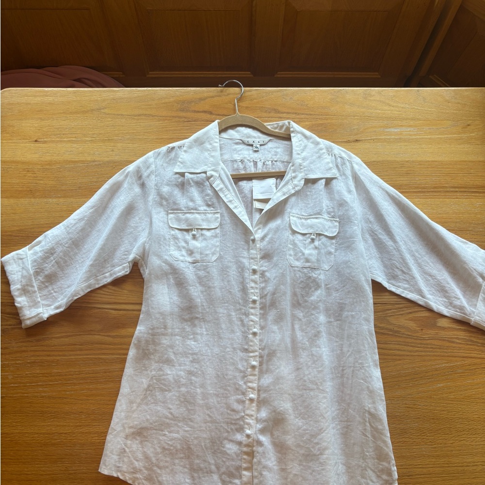CAbi White Fitted 3/4 Sleeve Button Down Shirt